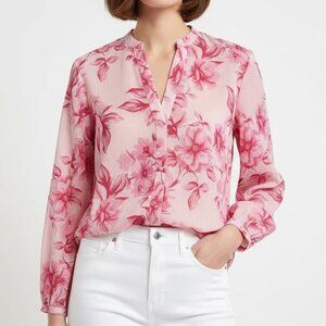 Zara Pink Floral Semi Sheer Blouse Top Cotton Medium Like New